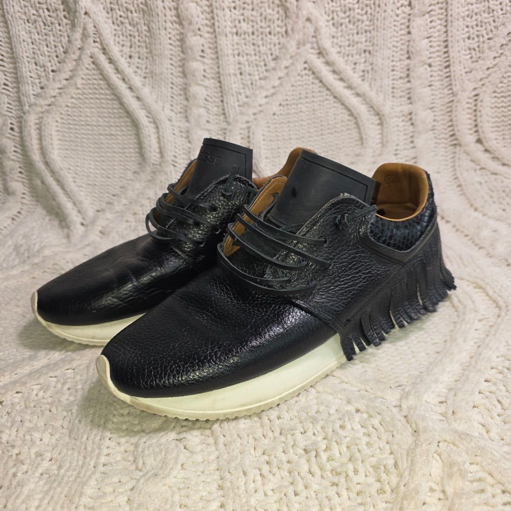 ESSE ut ESSE Fringe Sneakers Black Pebbled Leather Women EU 38 Excellent
